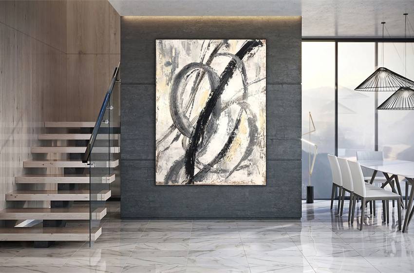 Black Handmade Modern Abstract Canvas Artwork 8ISGP